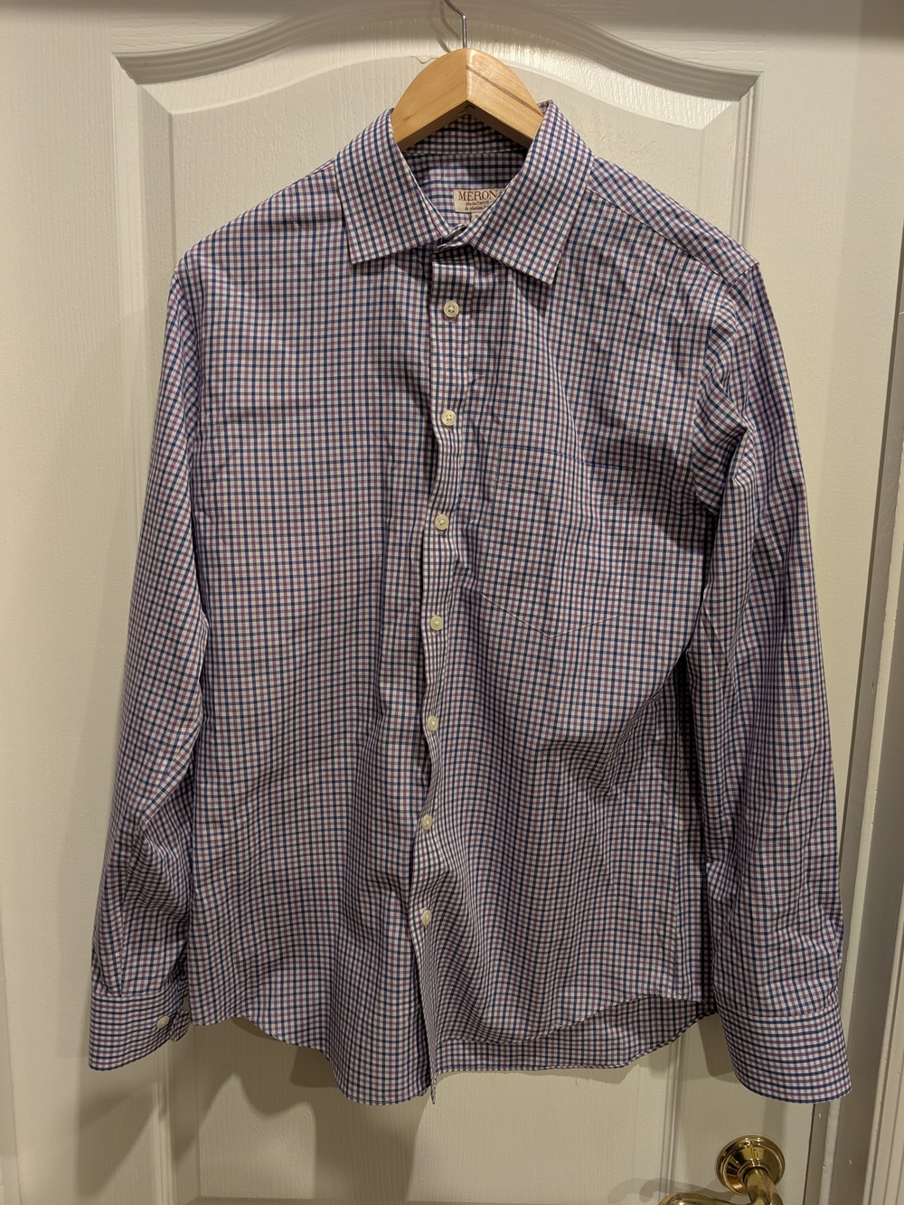 Merona Ultimate Shirt Men’s M Blue Purple Check Non Iron Button Down